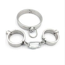 Stainless steel self-binding handcuffs shackles smut products large bundle of torture dog slave collar press lock interest bracelet