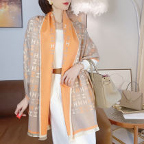 Foreign style double-sided letter scarf premium cashmere Joker autumn and winter warm rice camel long scarf shawl