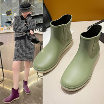 Japanese fashion rain shoes womens winter non-slip water shoes water boots short tube rain boots wash car kitchen shoes rubber shoes tide