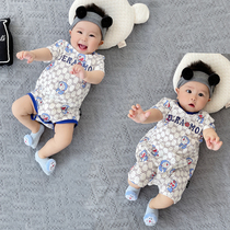 Balabala newborn baby conjoined in summer clothes for three months womens baby clothes 6 Summer thin bag fart