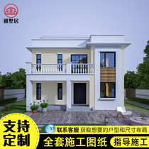 Two or three floors of modern simple and atmospheric villa design drawing paper with empty terrace with large terrace rural self-built house design