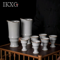 IKXO antique bamboo festival Ruyao wine set Chinese style goblet set open old wine cup ancient ceramic wind wine glass