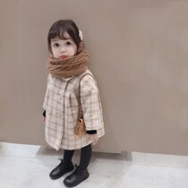 2020 autumn-winter girl with medium length fur coat Han version clip cotton thickened warm female baby plaid