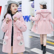 Girl jacket gafed with thickened hair great coat 2021 new fashion CUHK child clips cotton winter dress Zi Blouse Tide