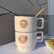 Couple cup Water cup Girl high face value Grandpa Grandma niche ceramic coffee cup High sense with lid mug