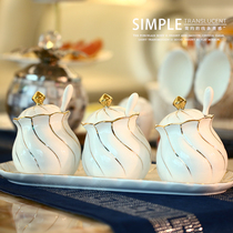 European ceramic bone china creative seasoning bottle jar four-piece seasoning dressing box set kitchen household salt bottle