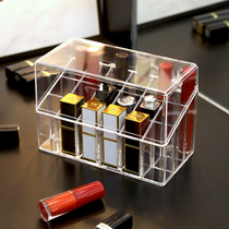 Desktop lipstick contains box with lip glaze multiple nails and cosmetics transparent dust resistance frame delicate cover