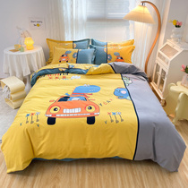Children Cartoon Thickened Pure Cotton Mill Fur Four Pieces Boys All-cotton Car Quilt Cover Three Sets Bed Bamboo Hat Bedding