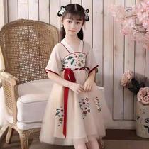 Girls Hanfu summer dress 2021 new childrens Hanfu female fairy ancient dress little girl ancient dress chiffon skirt