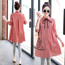 Pregnant Woman Autumn Dress Dress Surges Dress Surges 2022 New Lady Early Autumn Shirt Skirt Long Sleeve Blouses Spring Autumn Fashion Suit