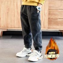 Boys pants autumn and winter new children plus velvet trousers Middle big boy Korean version of loose pair of jeans