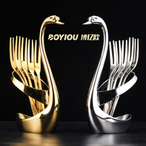 Boyi Euro 304 Stainless Steel Creative Fruit Fork Dessert Cake Fork Cygnus Combination Tableware Set