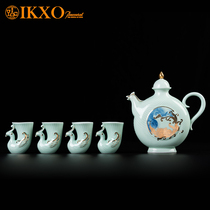 IKXO Celadon wine set Chinese antique wine jug wine separator Household wine cup Small cup White wine cup Spirits cup