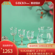 IKXO liquor wine glass lotus clear wine set Crystal Cup copper silver-plated cup seat to send elders to give leaders holiday gifts