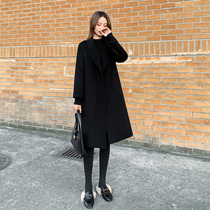Black medium and long wool woolen jacket 2021 New Korean double-sided cashmere woolen coat women