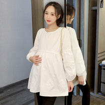 Fashion Nets Red Pregnant Woman Blouse Spring Long Sleeve Doll Sweatshirt Loose cover T-shirt Spring and Autumn Pregnant Women Suit Out