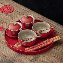 Marriage tea cup Happy Bowl chopsticks tea set wedding womens dowry supplies Daquan Cup husband and wife Sun Bowl