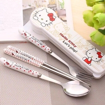Hello Kitty chopsticks spoon set student fork carry adult storage box Single portable tableware three-piece set