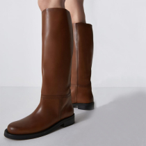 ZA Long Boots Woman 2022 Spring autumn round head Han version High cylinder boots coarse heel middle cylinder large cylinder surrounding thick bottom knight boots RA