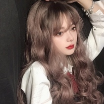  Wig female long curly hair Net red air bangs natural round face cute long hair big wave simulation hairstyle full headgear