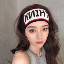 Fashionable hair accessories spring and summer black knitted wool wide edge hair band Simple letter elastic hair hoop sports knitted headdress tide tide