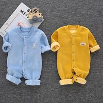 Baby plus velvet jumpsuit autumn and winter thick warm baby ha clothes men and women climbing clothes newborn clothes 0 to 1 year old