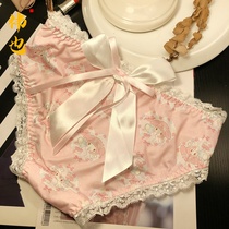 Yi also Japanese sweet girl lace edge back bow cute underwear cotton file waist breifs female students