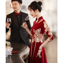 Toast service bride spring and autumn wine red wedding dress female return to the door thank you banquet autumn long sleeves usually wear
