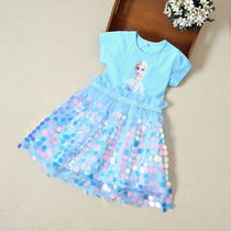 Girls dresses summer 2021 new foreign style puffy yarn frozen children sequins Aisha princess skirt