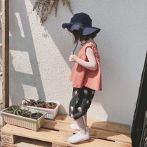  2021 summer Korean childrens clothing girls  tone Forest childrens suit Cotton and linen doll shirt top bloomers set