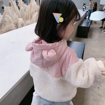 Plus velvet thickened girl Lamb hair Childrens Hooded Coat baby Foreign style childrens clothing 2021 Winter New coat tide