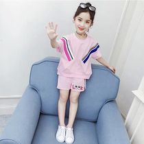 Childrens clothing girls summer 2021 new summer childrens fashionable foreign sports set female childrens short sleeve two-piece set