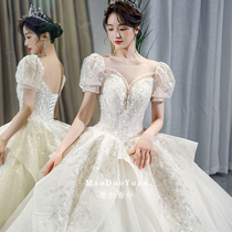 Heavy industry main wedding dress 2021 new bride temperament senior court style luxury tailing size maternity Net red French