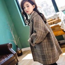2021 Spring and autumn season new foreign air grid children what about the long fur in the big girls suit jacket tide