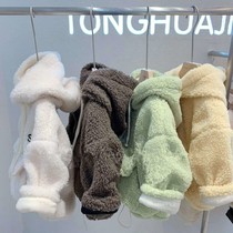 Girls plus velvet sweater 2021 new autumn and winter foreign atmosphere small childrens lamb cashmere thick male baby hooded top