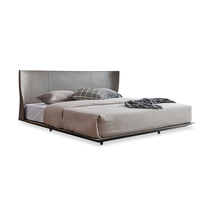 JNLEZI Italy imported saddle leather bed gray leather Alys Italian minimalist 1 8 m double wedding bed