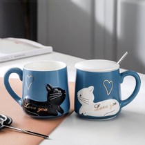 Couple cup A couple of models with a lid spoon mug Creative household coffee cup Girl cute ceramic water cup