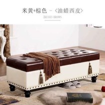 American Nordic shoe stool Storage stool Long sofa bed tail stool Bedroom Solid wood foot shoe leather stool Clothing store