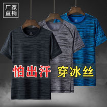 Short-sleeved T-shirt mens summer quick-drying clothes mens sweat-absorbing breathable half-sleeve sportswear top ice silk cool t-sleeve