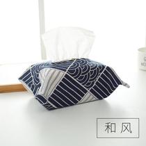  Japanese style paper towel cover Fabric cotton and linen storage box Zen Qinghai wave literary and art coffee table Car creative paper bag