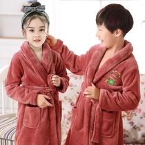 Childrens bathrobe autumn and winter models plus velvet baby shower clothes flannel robe children boys sleeping pajamas