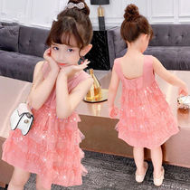 Girl vest dress dress 2021 new middle and big childrens style childrens princess dress girl summer dress