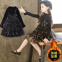 Girls autumn and winter new dress Dance dress Star Dress Girls new puffy velvet princess dress dress