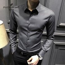 Fugui Bird shirt men long sleeve autumn slim high-end business dress plus velvet padded casual men warm shirt