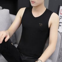 Modal ice silk vest mens V-neck tight-fitting wide-shoulder waistcoat outside wearing vest pure cotton sleeveless t-shirt hurdle summer tide