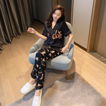 2021 new ice silk pajamas womens spring and summer Dumbo home clothes thin summer short-sleeved trousers two-piece set