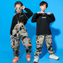 Childrens street dance clothes spring and autumn boys handsome hip-hop performance girls jazz dance show tide set drum printing