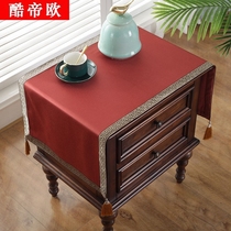 New Chinese style satin bedside table cloth light luxury bucket cabinet cover flag modern porch cabinet cover wine red beautiful table flag