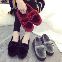 2020 Winter new cotton slippers female thick-soled deerskin Plush Bag with warm cotton shoes Moon shoes home slippers