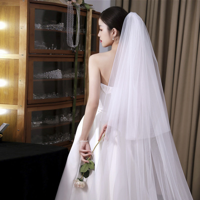 taobao agent Varley bride's main wedding dress long duplex double -layer gauze simplicity wedding retro wedding ceremonial ceremony white